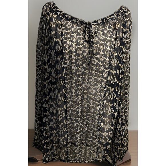 LUCKY Silk Peasant Blouse Boho Plus Size 2X Tunic Artsy Print Sheer JOHN ROBSHAW - Picture 4 of 10